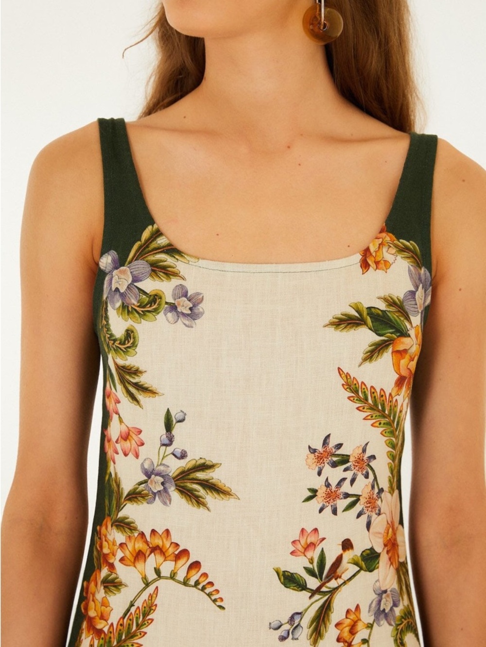 FARM Rio Linen Blend Sand Nature Garden Square Neck Mini Dress Size Small NWT - Picture 16 of 16